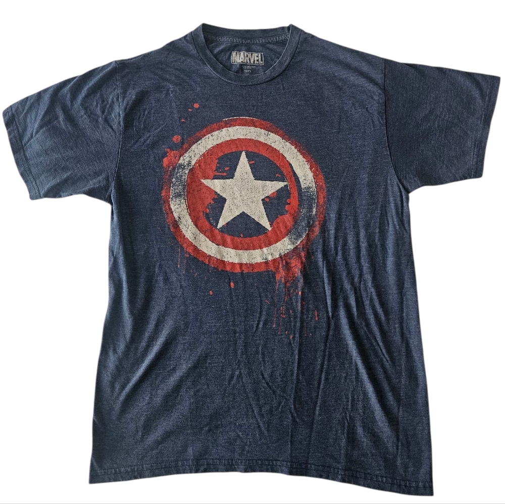 MARVEL Captain America Distressed Blue T-Shirt | SZ M - Picture 2 of 6